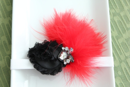 Black & Red Feather Fascinator Headband: Toddler Size